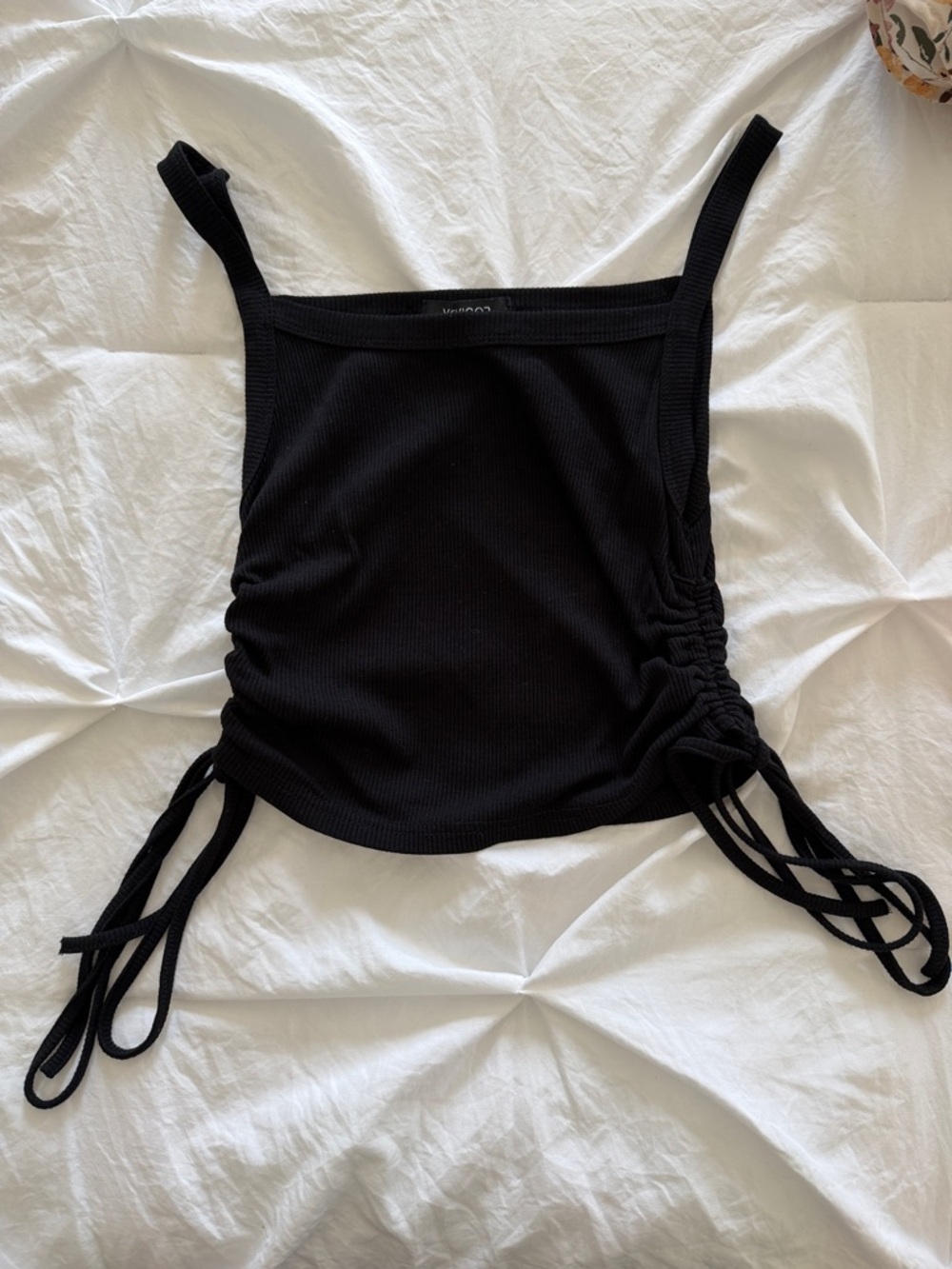 Black Ribbed Side-Tie Tank Top